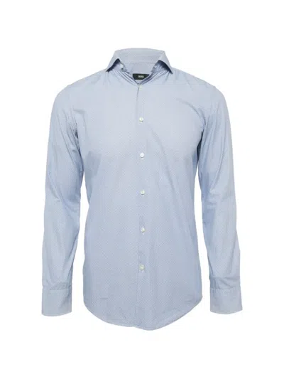 Pre-owned Boss Green Hugo Boss Geometric-print Slim-fit Shirt In Blue