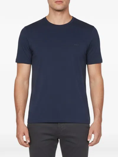 Pre-owned Boss Green Hugo Boss Logo Embroidered T-shirt In Blue