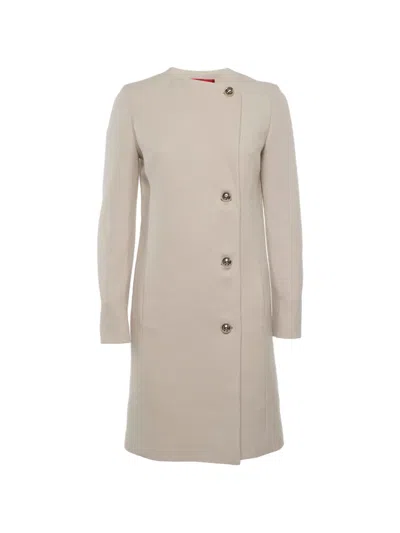 Pre-owned Boss Green Hugo Boss Mesila Asymmetric Coat In Neutral