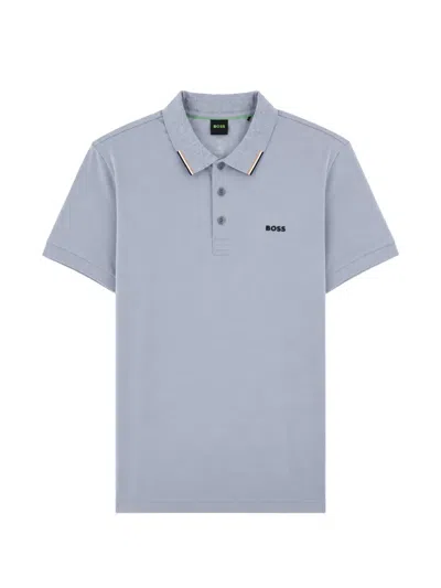 Boss Green Hugo Boss Monogram-pattern Polo Shirt In Gray