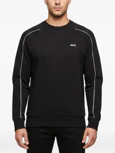 Pre-owned Boss Green Hugo Boss Piped-trim Crew-neck Sweatshirt In Black
