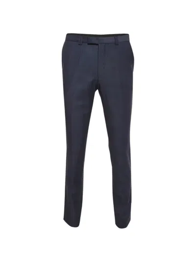 Pre-owned Boss Green Hugo Boss Textured-wool Tailored Trousers In Blue