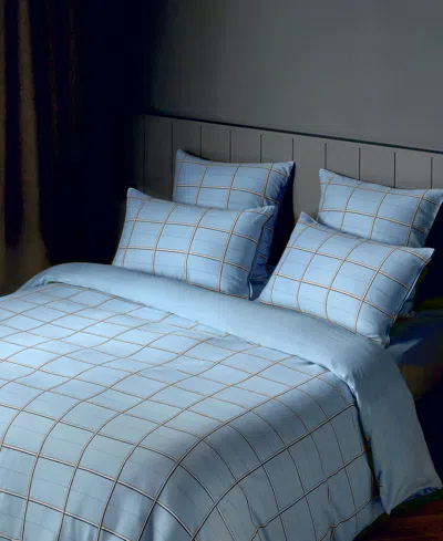 Boss Home Closeout!  By Hugo Boss Check Cotton Sateen Sham Pair, Standard In Blue