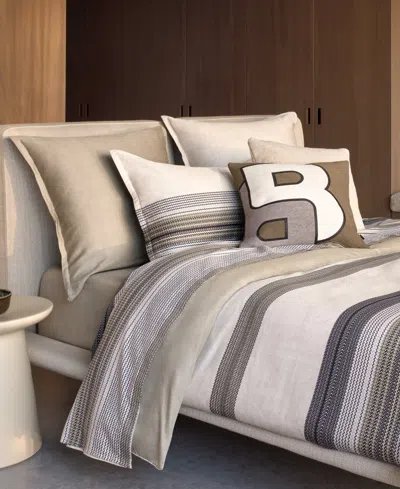 Boss Home Modernist Stripe Luminous Duvet Cover, King In Brown