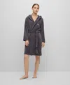 Boss Home Plain Hooded Cotton Velour Women's Bathrobe In Graphite