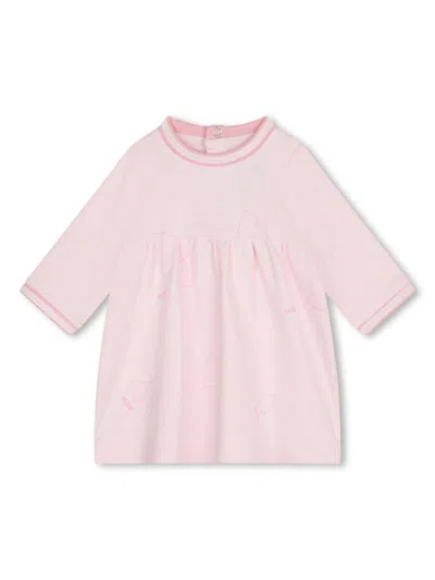 Bosswear Babies' All-over Logo Print Long-sleeve Dress In Pink