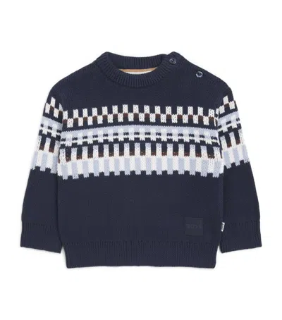 Bosswear Boss Kidswear Cotton Jacquard Sweater In Blue