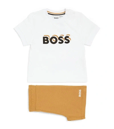 Bosswear Boss Kidswear Cotton Logo T-shirt And Shorts Set (3-18 Months) In Beige