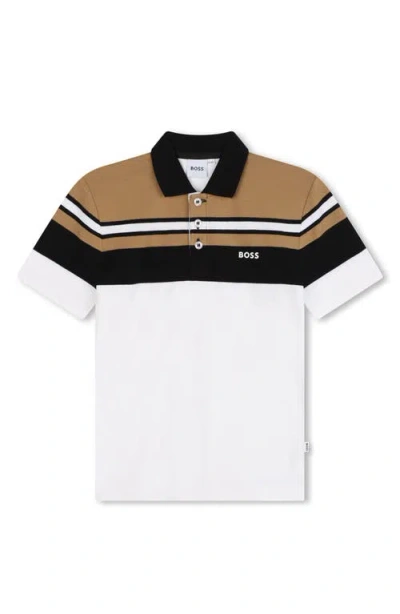 Bosswear Kids' Logo-print Striped Polo Shirt In White