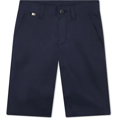 Bosswear Boss Kidswear Kids' Flat Front Stretch Cotton Bermuda Shorts In Navy