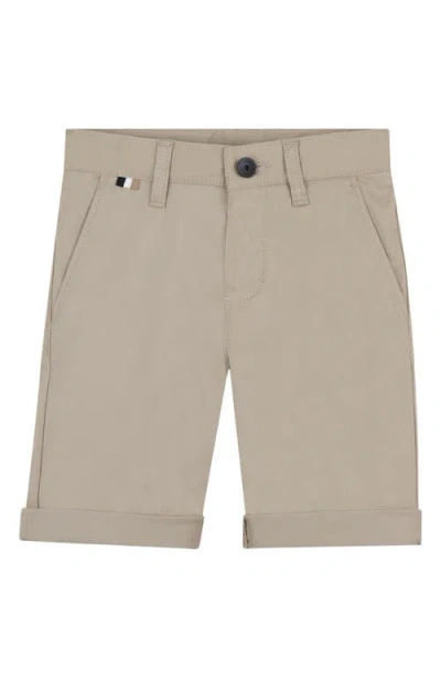 Bosswear Boss Kidswear Kids' Flat Front Stretch Cotton Bermuda Shorts In Stone