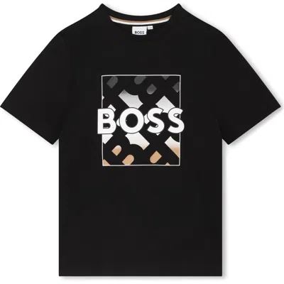 Bosswear Boss Kidswear Kids' Logo Cotton Graphic T-shirt In Black