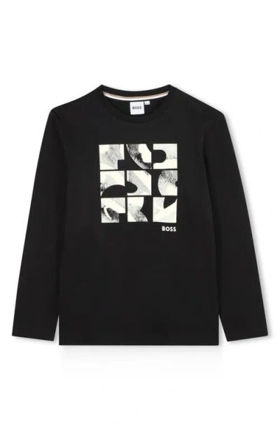 Bosswear Boss Kidswear Kids' Long Sleeve Cotton Graphic T-shirt In Black