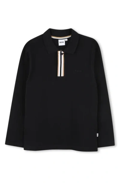 Bosswear Boss Kidswear Kids' Long Sleeve Cotton Polo In Black