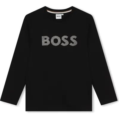 Bosswear Boss Kidswear Kids' Long Sleeve Cotton Graphic T-shirt In Black