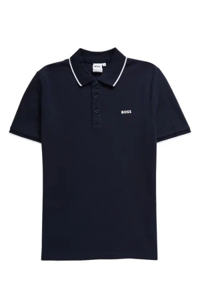 Bosswear Boss Kidswear Kids' Tipped Cotton Piqué Polo In Navy