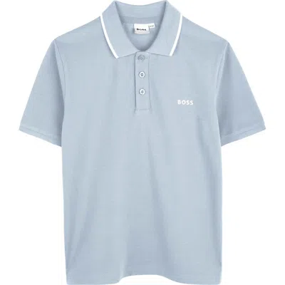 Bosswear Boss Kidswear Kids' Tipped Stretch Cotton Piqué Polo In Blue