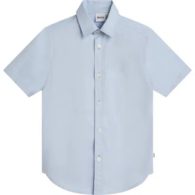 Bosswear Boss Kidswear Solid Short Sleeve Cotton Button-up Shirt In Pale Blue