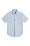 Bosswear Boss Kidswear Solid Short Sleeve Cotton Button-up Shirt In Pale Blue