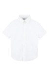 Bosswear Boss Kidswear Solid Short Sleeve Cotton Button-up Shirt In White