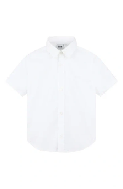 Bosswear Boss Kidswear Solid Short Sleeve Cotton Button-up Shirt In White