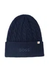 Bosswear Cable-knit Beanie Hat In Blue