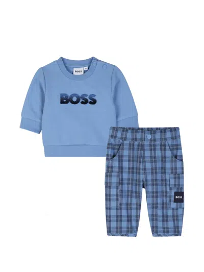 Bosswear Babies' Checked Sweatshirt And Trousers Set In Blue