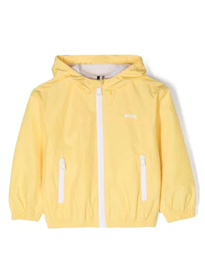 Bosswear Kids' Chest Logo-print Hooded Jacket In Yellow