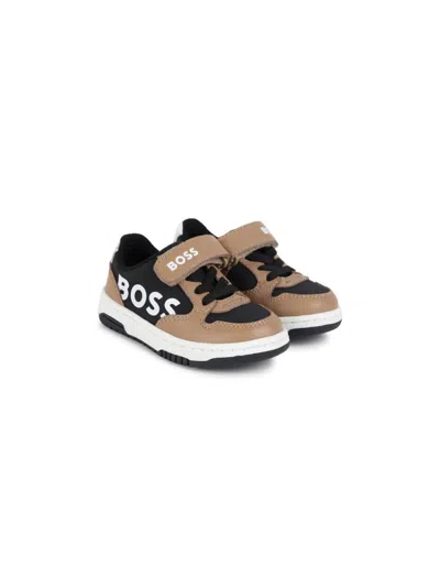 Bosswear Kids' Colour-block Leather Sneakers In Brown