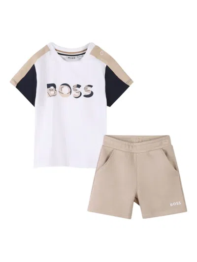 Bosswear Kids' Colour-block Logo-t-shirt Shorts Set In Neutral