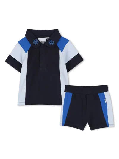 Bosswear Babies' Colour-block Polo And Shorts Set In Blue