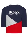 Bosswear Colour-block Three-quarter Sleeve Top In Blue