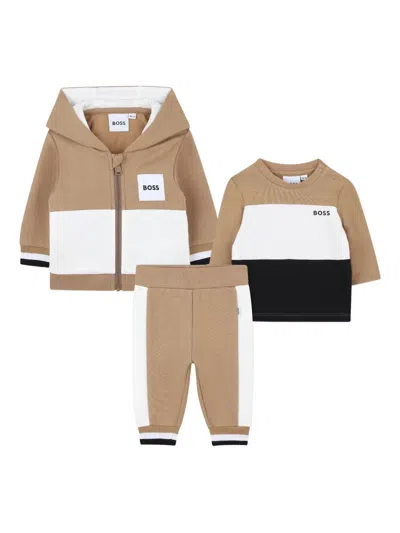 Bosswear Babies' Colour-blocked Hooded Tracksuit Set In Brown