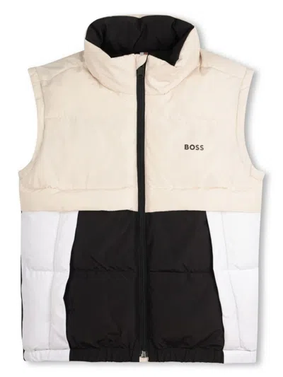 Bosswear Kids' Logo Padded Gilet In Neutrals