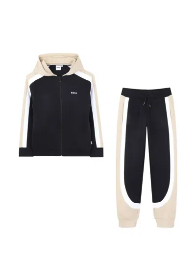 Bosswear Kids' Colour-block Zip-up Tracksuit In Black