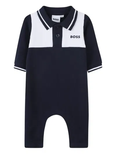 Bosswear Babies' Contrast-panel Short-sleeve Romper In Blue