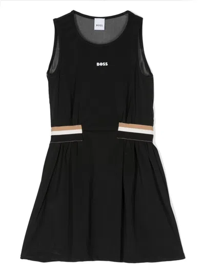 Bosswear Kids' Contrasting-waistband Sleeveless Dress In Black