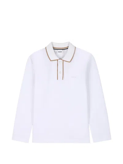 Bosswear Kids' Contrast-trim Long-sleeve Polo Shirt In White