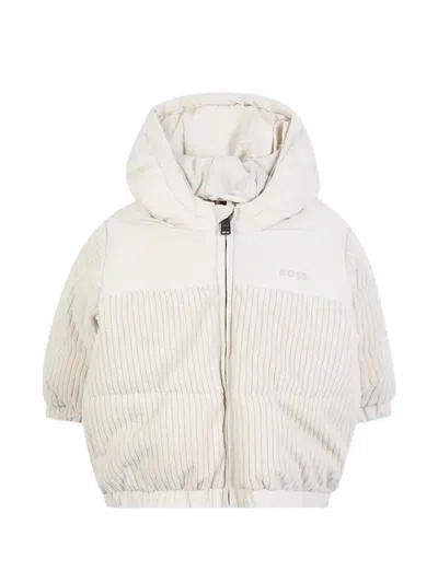 Bosswear Kids' Corduroy Hooded Padded Jacket In White