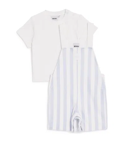 Bosswear Kids' Cotton-blend Dungarees And T-shirt Set In White