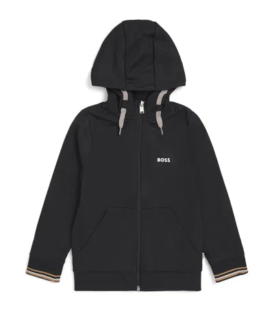 Bosswear Kids' Cotton-blend Logo Zip Hoodie In Black