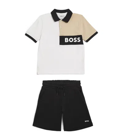 Bosswear Kids' Cotton Logo Polo Shirt And Shorts Set In Black
