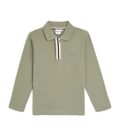 Bosswear Kids' Cotton Piqué Long-sleeve Polo Shirt In Green