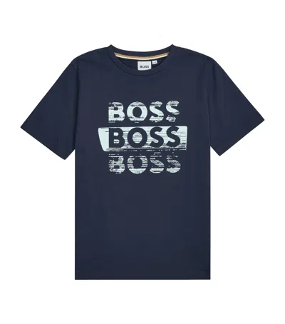 Bosswear Kids' Cotton Triple Logo T-shirt In Blue