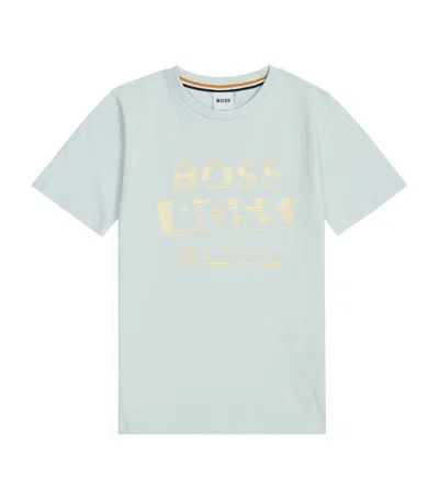 Bosswear Kids' Cotton Triple Logo T-shirt In Blue