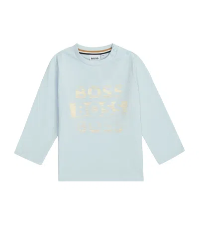 Bosswear Kids' Cotton Triple Logo T-shirt In Blue