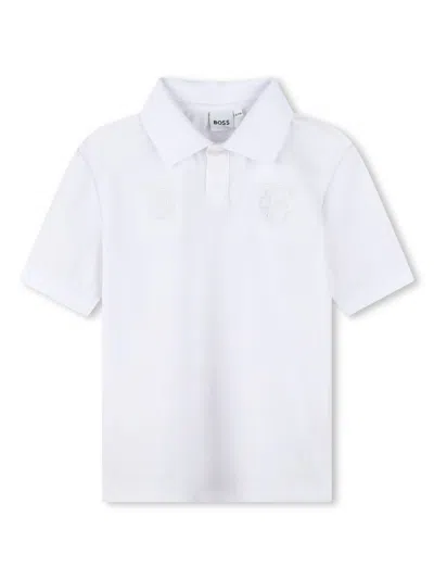 Bosswear Kids' Crest-embroidery Polo Shirt In Weiss