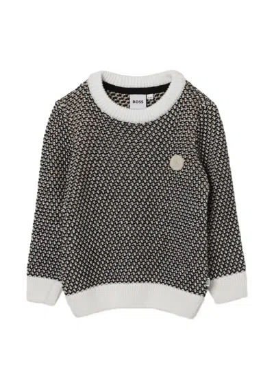 Bosswear Kids' Crew-neck Patterned Sweater In Black