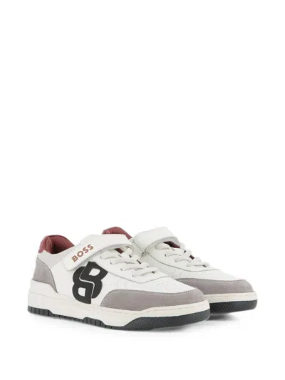 Bosswear Kids' Double B-patch Touch-strap Sneakers In White