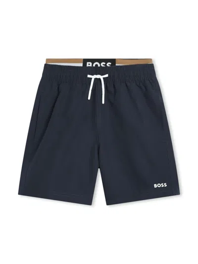 Bosswear Kids' Double-waistband Swim Shorts In Blue